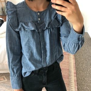 Madewell Chambray Ruffle Yoke Top